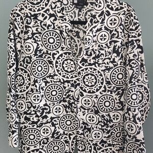 Carole Little Black and White Linen Blouse